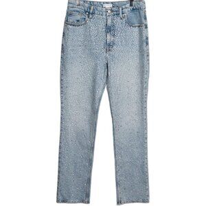 Good American High-Rise Straight Leg Jeans with Crystals